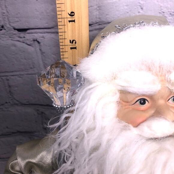 Christmas Silver White Faux Fur 16" Standing Ceramic Face Hands Collectible Sana - Picture 14 of 16